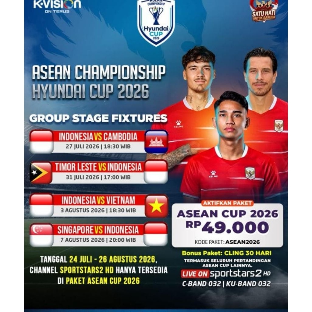 Paket TIMNAS Indonesia K-Vision - Tonton Sepak Bola Timnas Indonesia dengan Voucher Aktifasi