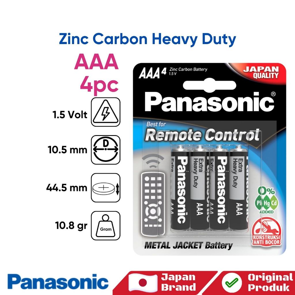Panasonic Baterai AAA (R03) Manganese Hitam Battery A3 (R03) Remote Control