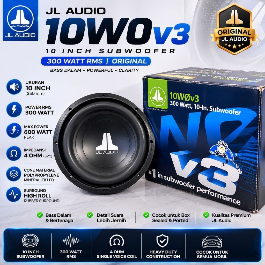 Judul Subwoofer Mobil JL Audio 10W0v3 10 Inch 300 Watt SVC 4 Ohm Original + Box - used as new