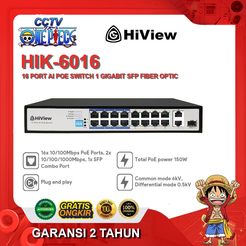 HIVIEW HIK-6016 Switch Poe 16 Port 2 Uplink 1 SFP