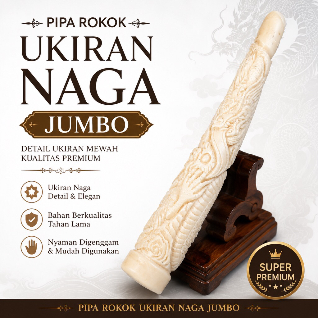 Pipa Rokok Srigading Ukir Naga Super, Serbuk Tulang asli, Model Ukir Naga Jumbo