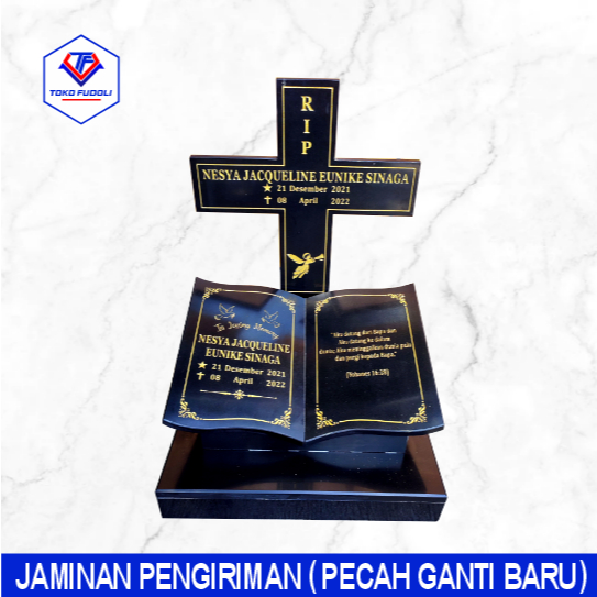 Batu nisan buku dan salib full granit ASLI
