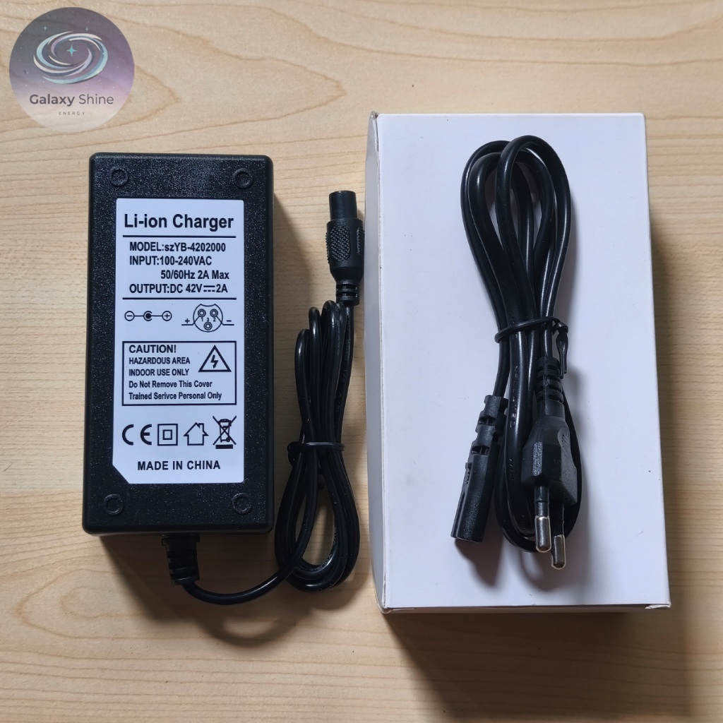 CHARGER BATERAI LITHIUM 42V 2A ADAPTOR CASAN LI-ION MODEL JACK DC BULAT UNIVERSAL SKUTER LIPAT ELECT