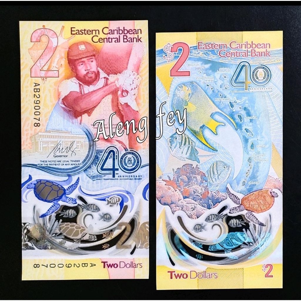 uang asing Caribbean 2 Dollar polymer