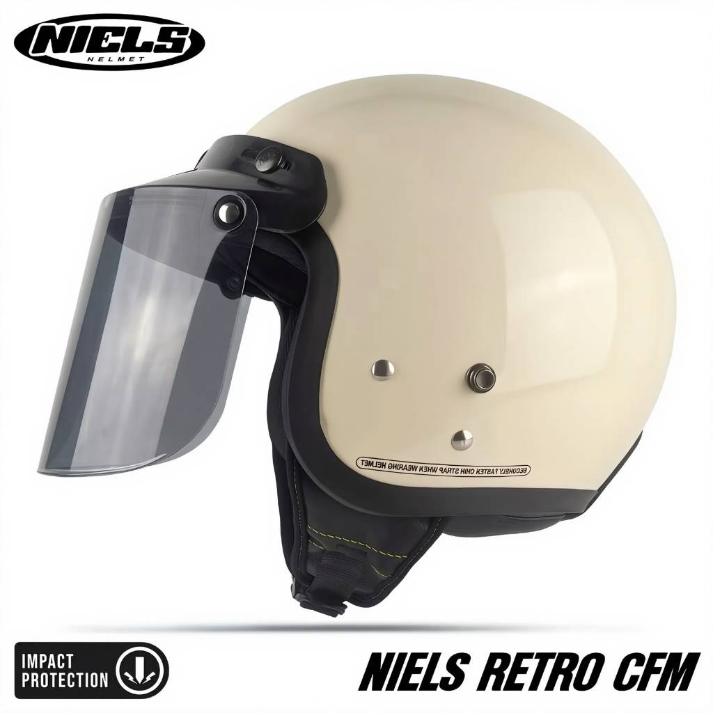 Helm Bogo Retro NIELS SNI Half Face Kaca Cembung Kaca Datar Helm Motor Pria Wanita Dewasa