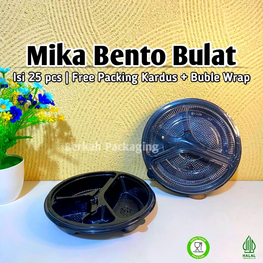 (25 SET) Mika Bento Bulat Sekat 4 Premium | Mika Lunch Box Bento