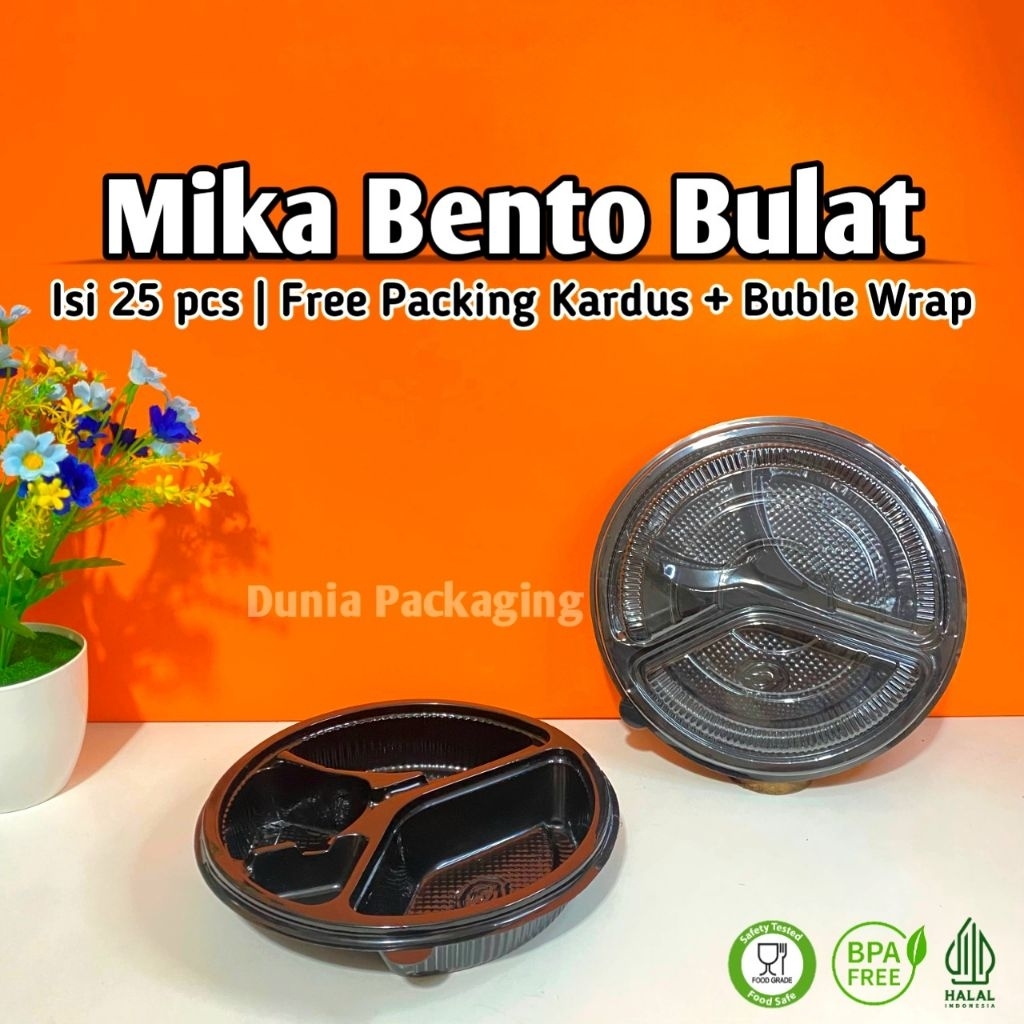 (25 PCS) Mika Bento Bulat Sekat 4 Premium | Mika Lunch Box Bento