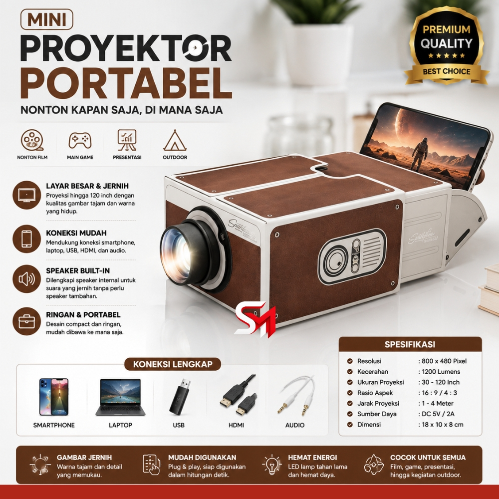 Proyektor  Mini Layar Lebar  Infokus Ponsel Untuk Smartphone HP Ponsel Headphone Portabel Cardboard 
