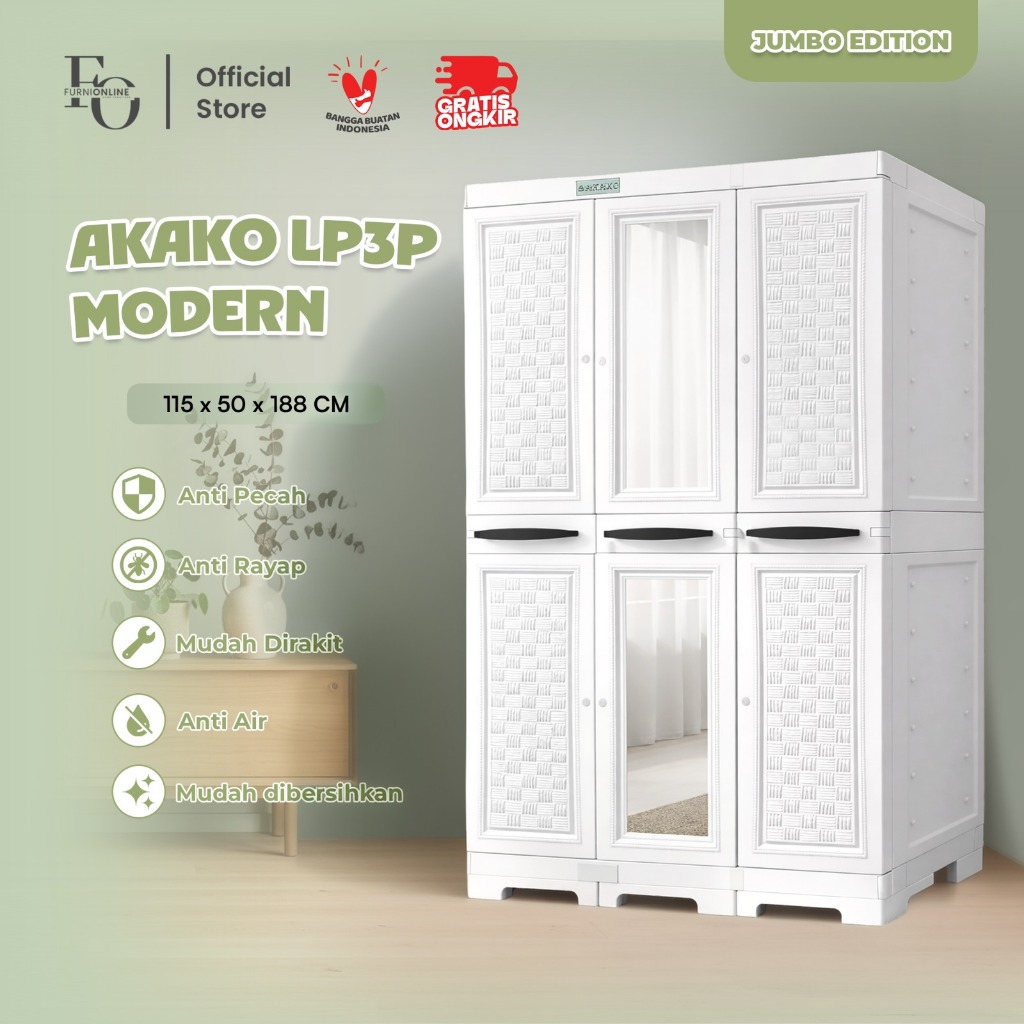 AKAKO - Lemari Pakaian Gantung + Rak Putih Super White MODERN Jumbo ( LP3P MODERN )