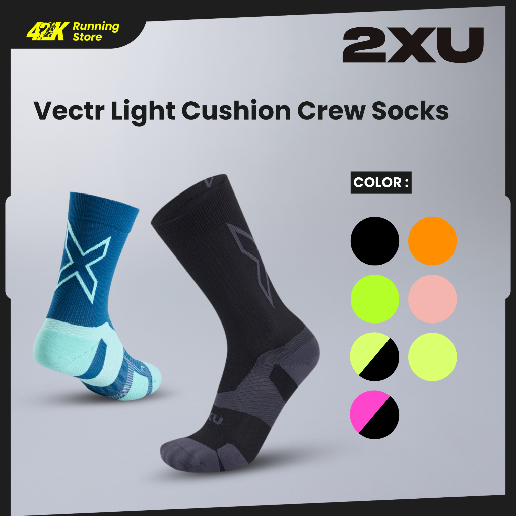 2XU Vectr Light Cushion Crew Sock UA7005e Vectr Compression System Dan Bantalan Ringan Untuk Kenyama
