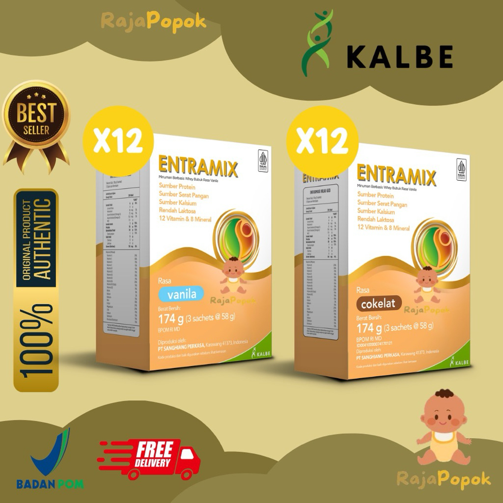 ( 12 BOX / 1 KARTON ) Entramix 174 gram isi 3 Sachet Coklat / Vanila - Nutrisi Seimbang Khusus Dewas