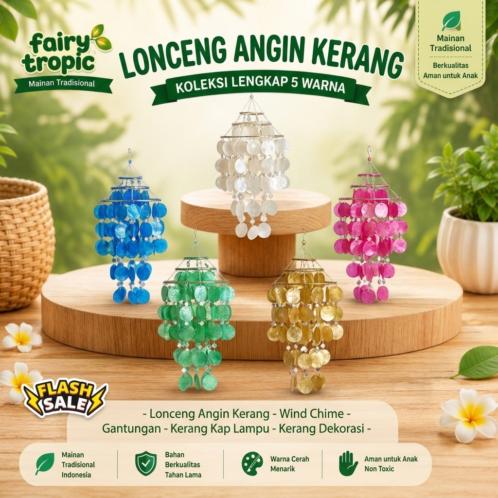 Lonceng Angin Kerang - Wind Chime - Kerang Gantungan - Kerang Kap Lampu - Kerang Dekorasi - Kerang S