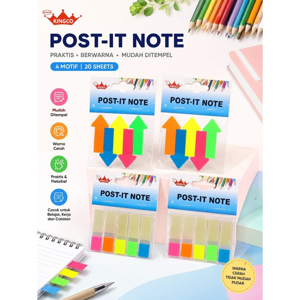 Post-It Note Pembatas Buku / Sticky Note / Penanda Halaman Warna-Warni Bentuk Panah dan Polos