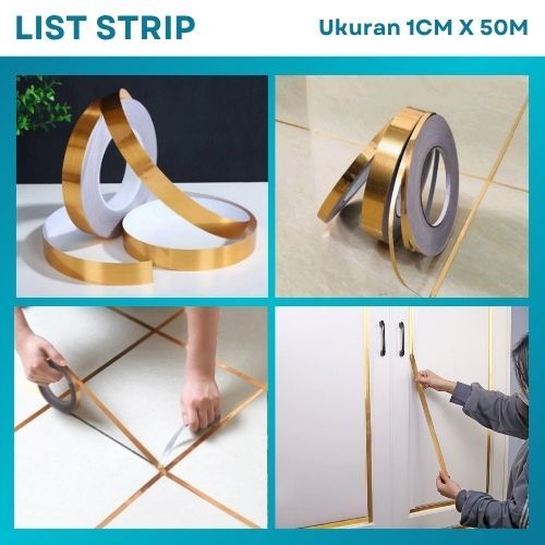 Sticker List Strip Dekorasi Pembatas Keramik Wall Lis Strip Plat Moulding Dinding UK 1 CM x 50 M