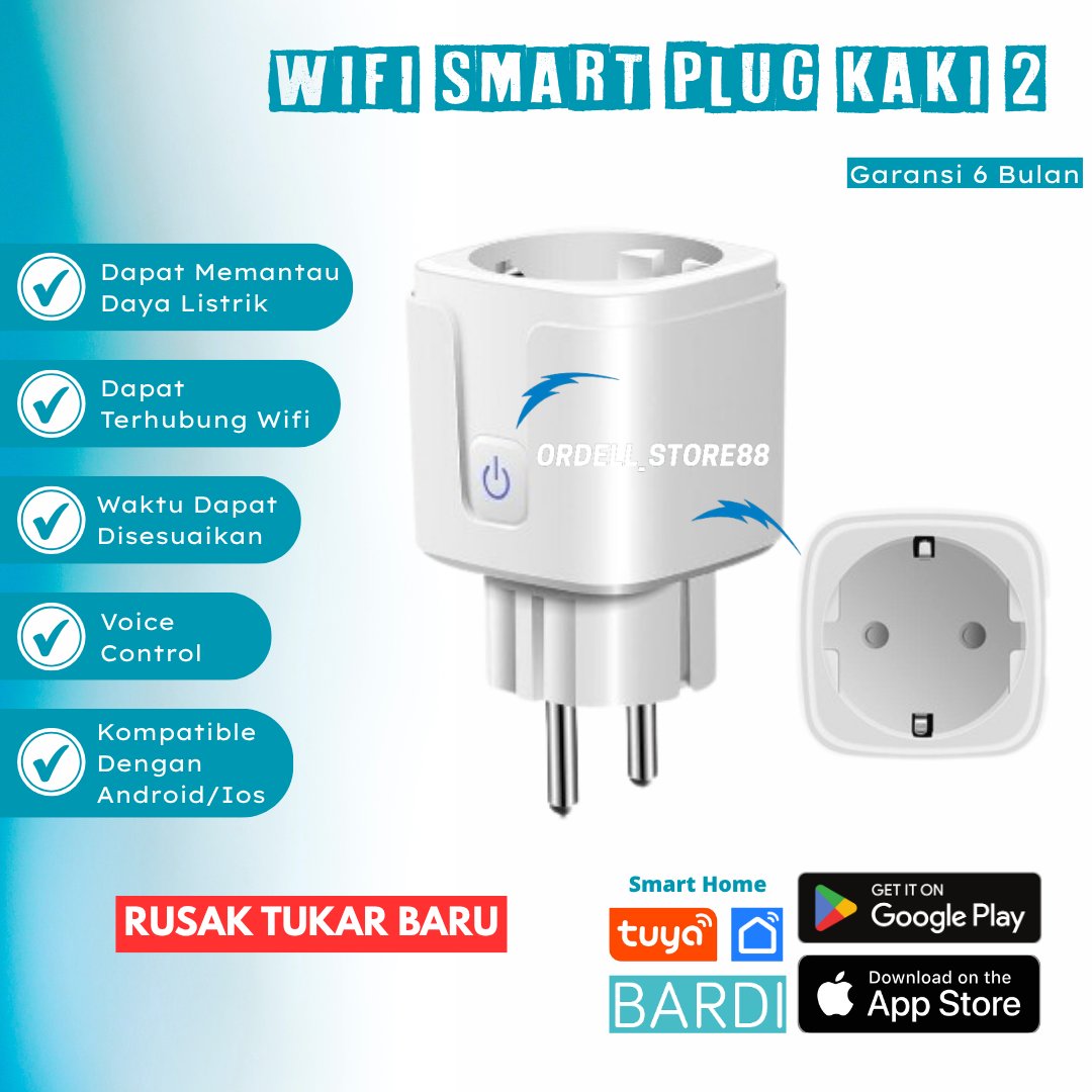 Tuya Wifi Smart Plug | Colokan Pintar Kaki 2 |  Colokan Stop Kontak Wifi Pintar | Stopkontak Wireles