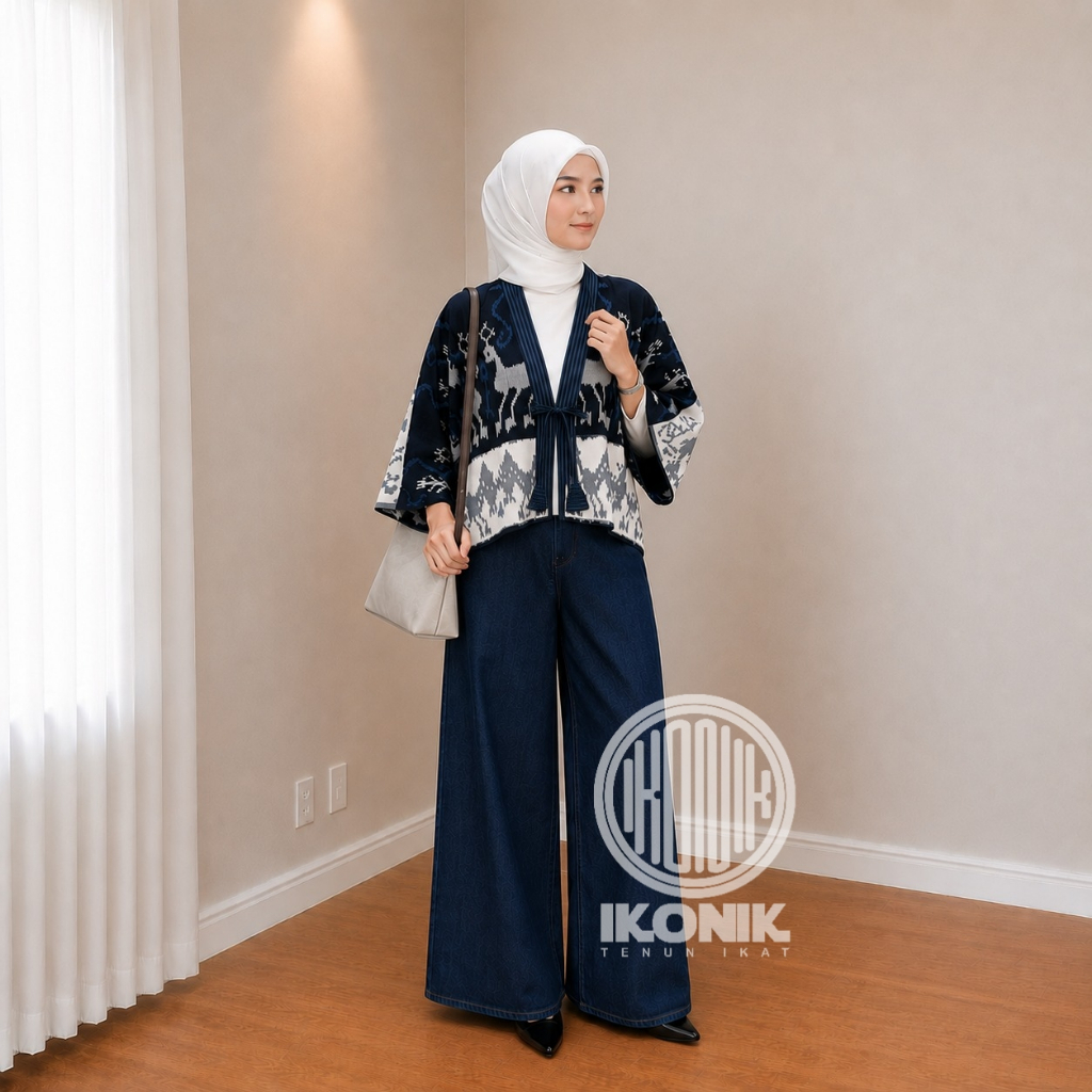 IKONIK OUTER TENUN NAVY SUMBA - BAJU TENUN ETNIK WANITA OVERSIZE - ATASAN BATWING