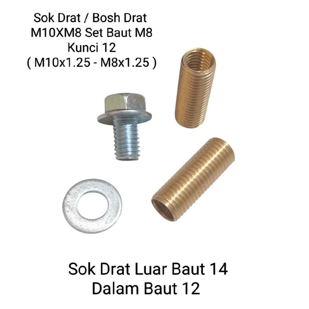 Sok drat Bosh drat M10XM8 set Baut M8 Kunci 12 Sok Drat luar Baut 14 dalam baut 12 Kuningan