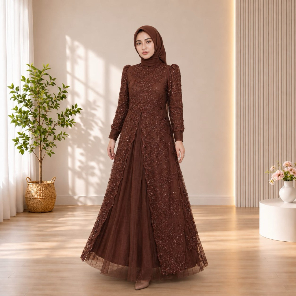 MAXI KIRANA M L XL XXL GAMIS BROKAT FASHION MUSLIM | DRESS MUSLIM PANJANG | GAMIS BRUKAT | GAUN MUSL