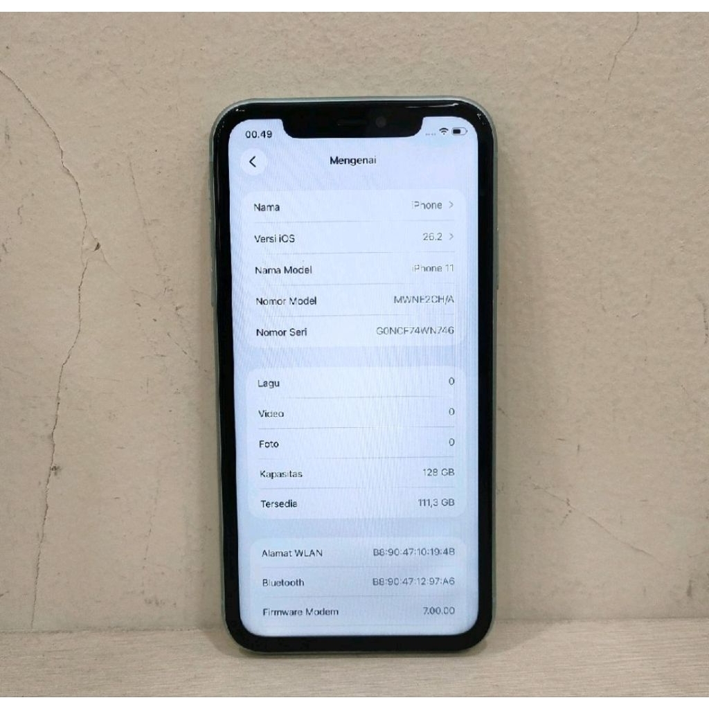 (N746-443) IPHONE 11 RAM 128GB (INTER) CH/A, BATANGAN NO CHARGER