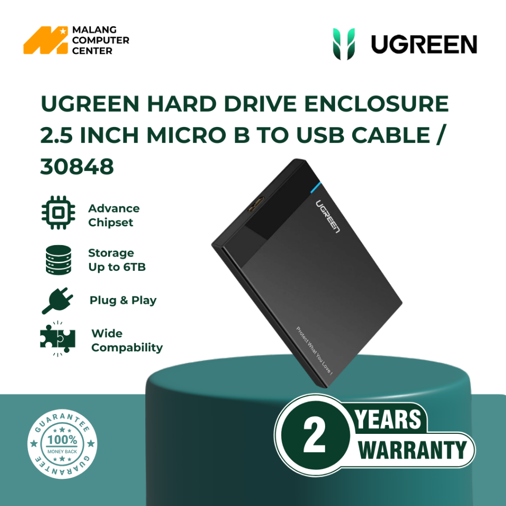 UGREEN HARD DRIVE ENCLOSURE 2.5 INCH MICRO B TO USB CABLE / 30848