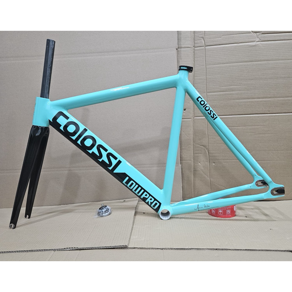 Frameset Sepeda Fixie COLOSSI LOW PRO Warna Tosca Bianchi Frame Alloy Fork Carbon