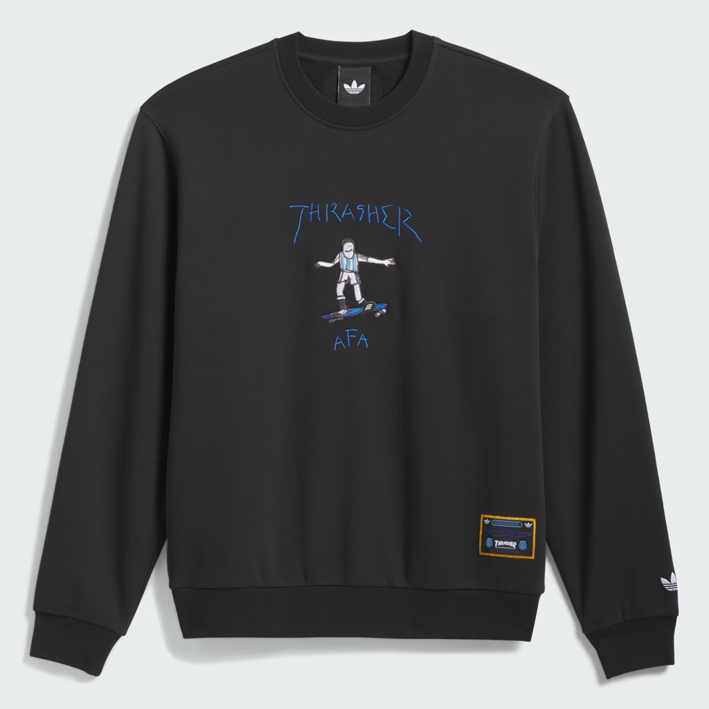 adidas Originals Argentina X Thrasher Crewneck Sweatshirt Black BNWT Original Resmi KX4545