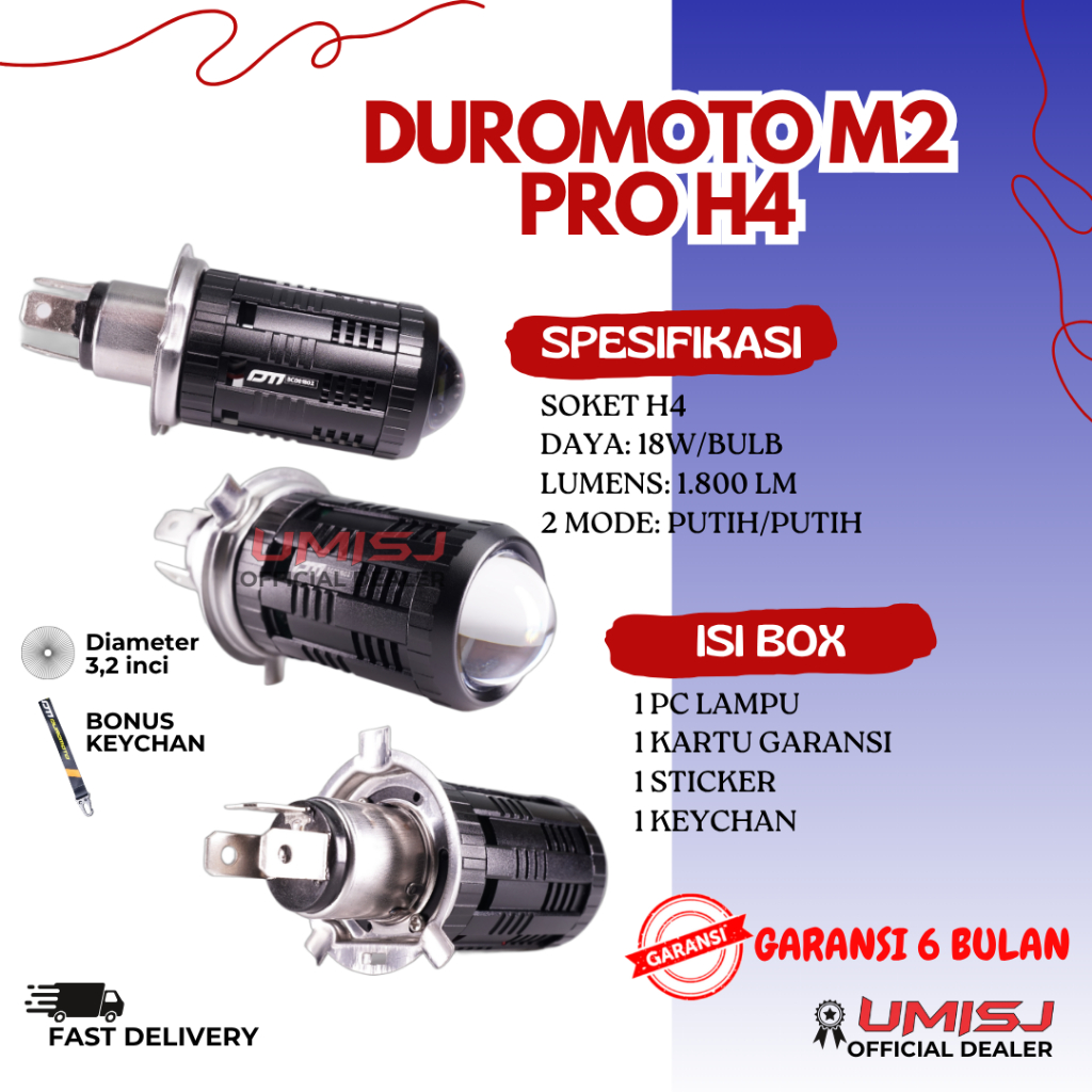 OFFICIAL DEALER JOGJA DUROMOTO M2 Pro Lampu Utama Motor Dan Mobil Soket H4 Original Bergaransi Resmi
