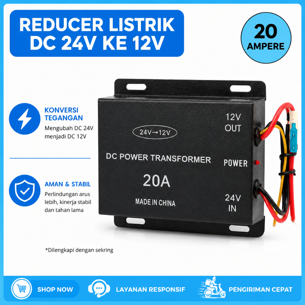 Step Down DC Converter 24 Volt Menjadi DC 12 Volt Voltage Reducer Power Supply
