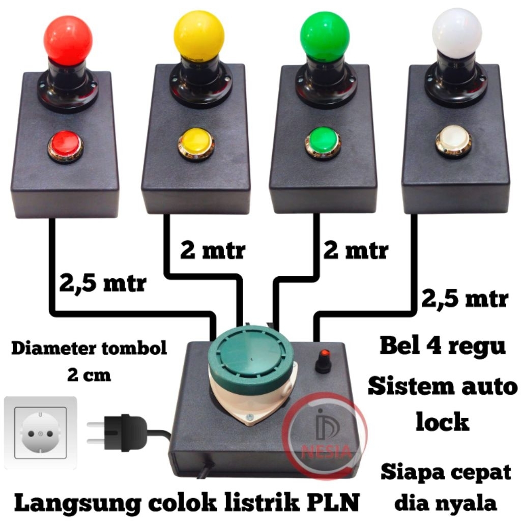 Bel cerdas cermat 4 regu sudah AUTOLock bel cerdas cermat 4 tim bel cerdas cermat 4 grup tombol 20mm