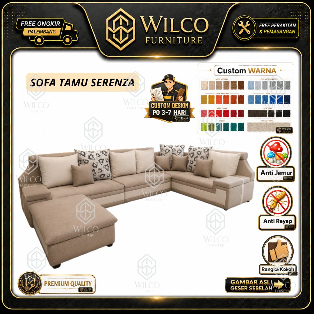 Sofa Tamu Serenza Custom | Sofa Tamu L Sudut + 1 Sofa Mini Bahan Canvas