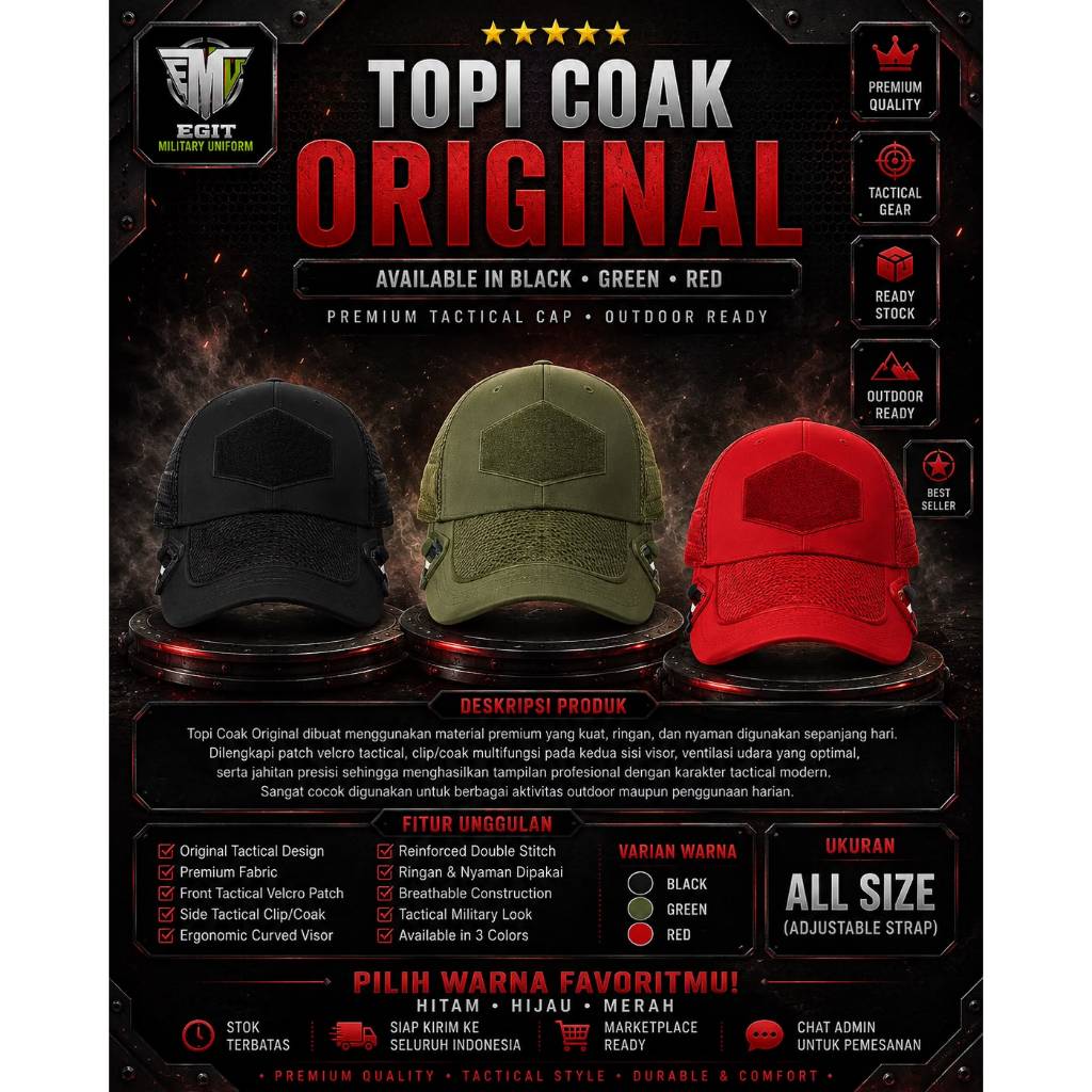 Topi coak original polos topi tactical coak original