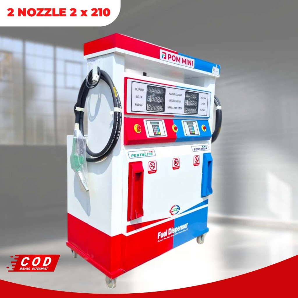 Pertamini Pom Mini 2 Nozzle Mesin Digital Kapasitas  210L x2 Merah Putih