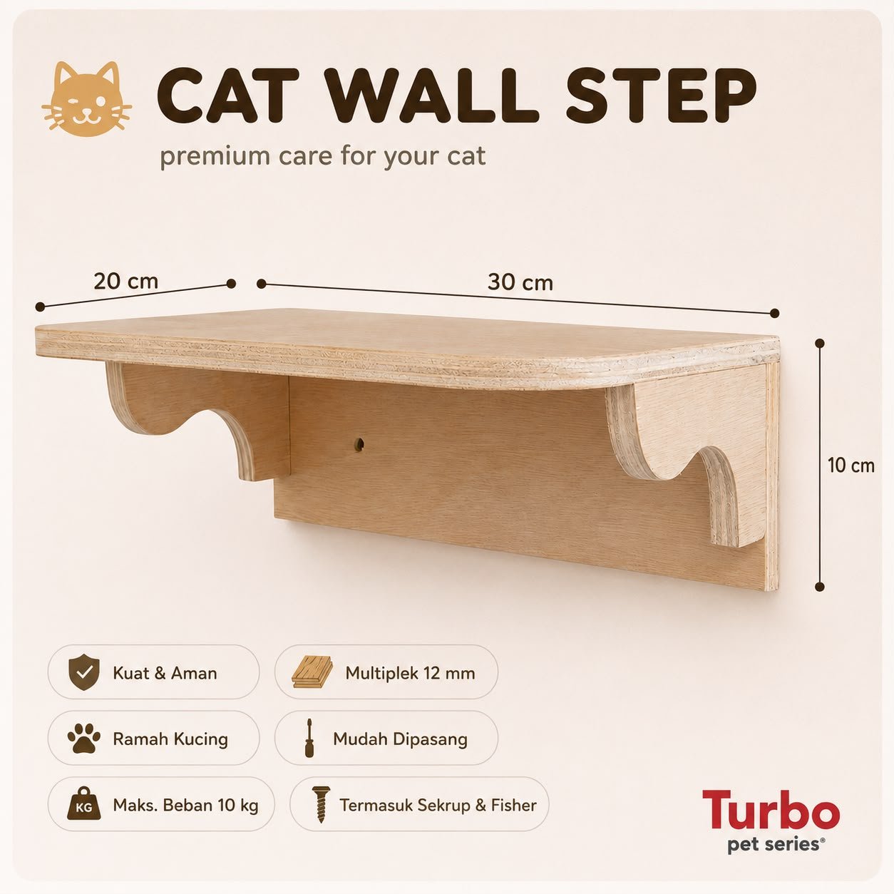 Cat Wall Step Rak Dinding Kucing Multiplek 12mm Cat Shelf Wall Climbing Cat Playground