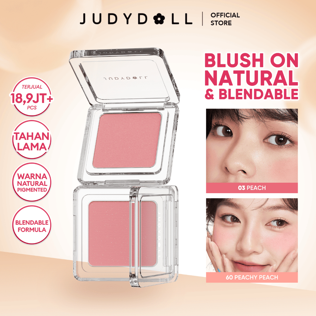 (TOP SHADE) Judydoll Pretty Blush Powder - Multifungsi Cheek Blush On Dengan Blendable Formula Hasil Natural & Tahan Lama Perona Pipi High Pigmented Makeup Wajah Douyin Cool Tone Warm Tone
