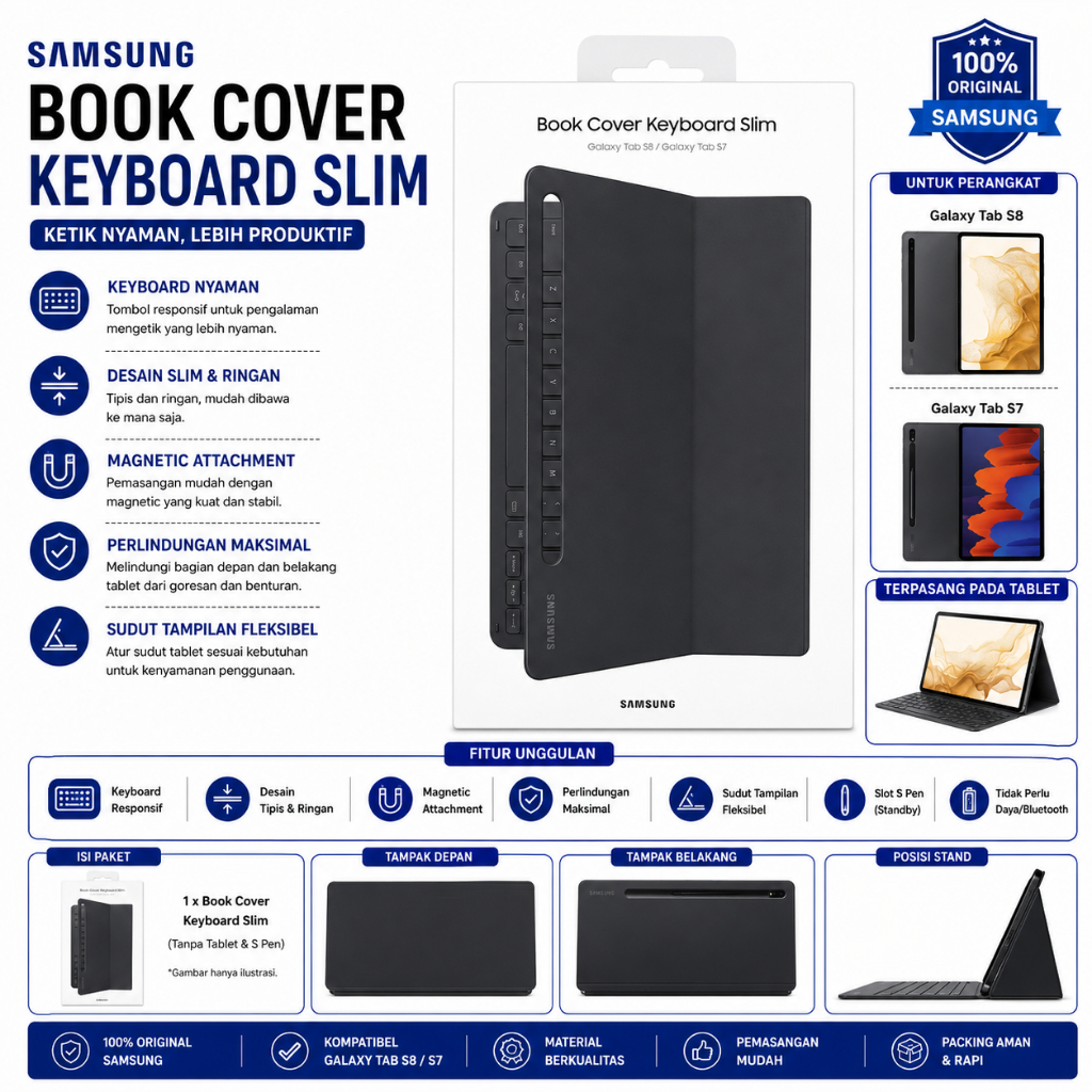 Book Cover Keyboard slim Galaxy Tab S8 / Galaxy Tab S7 Original SEIN