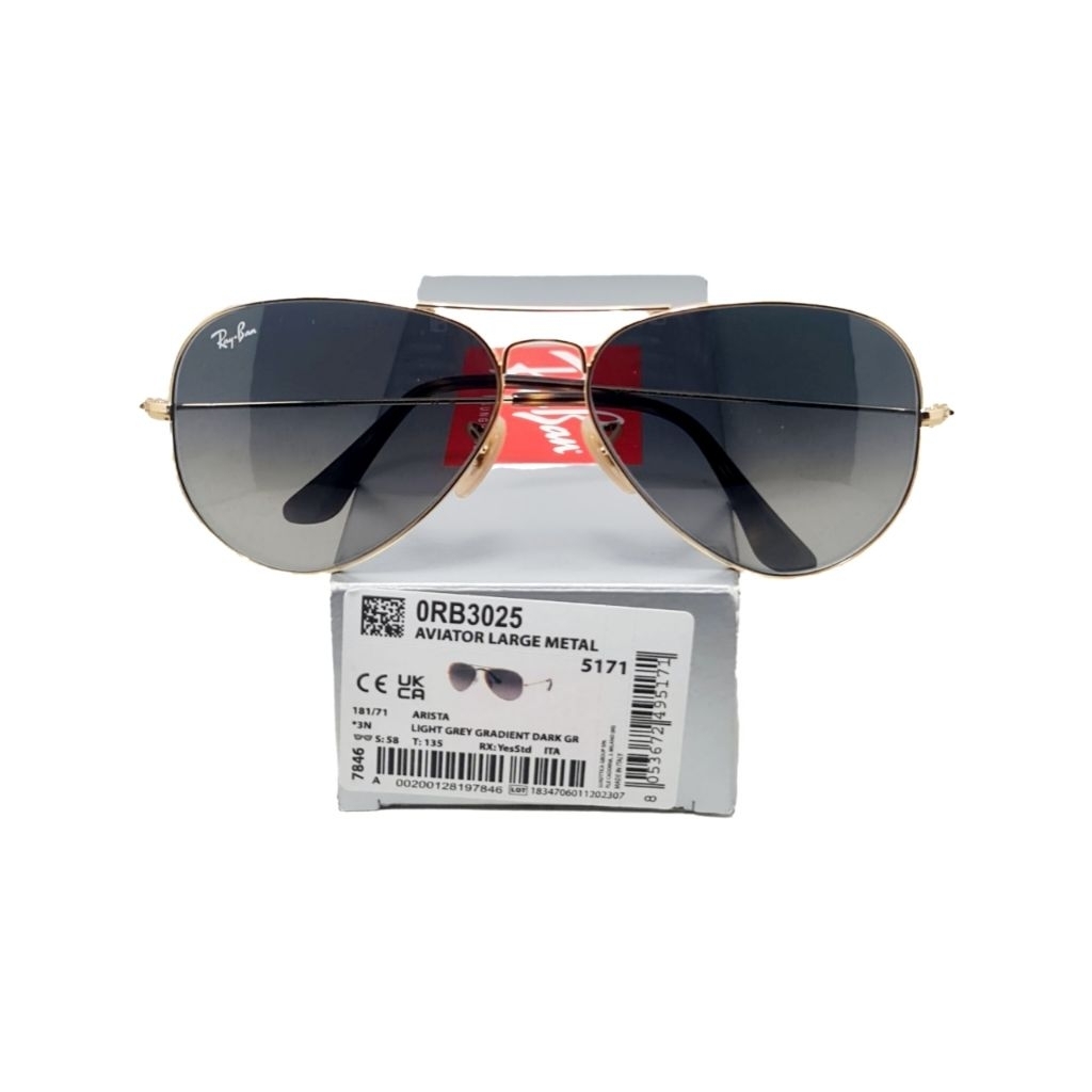 Sunglasses Kacamata Hitam Rayban Aviator RB3025 181/71 58 3N Light Grey Gradient Dark Grey Original