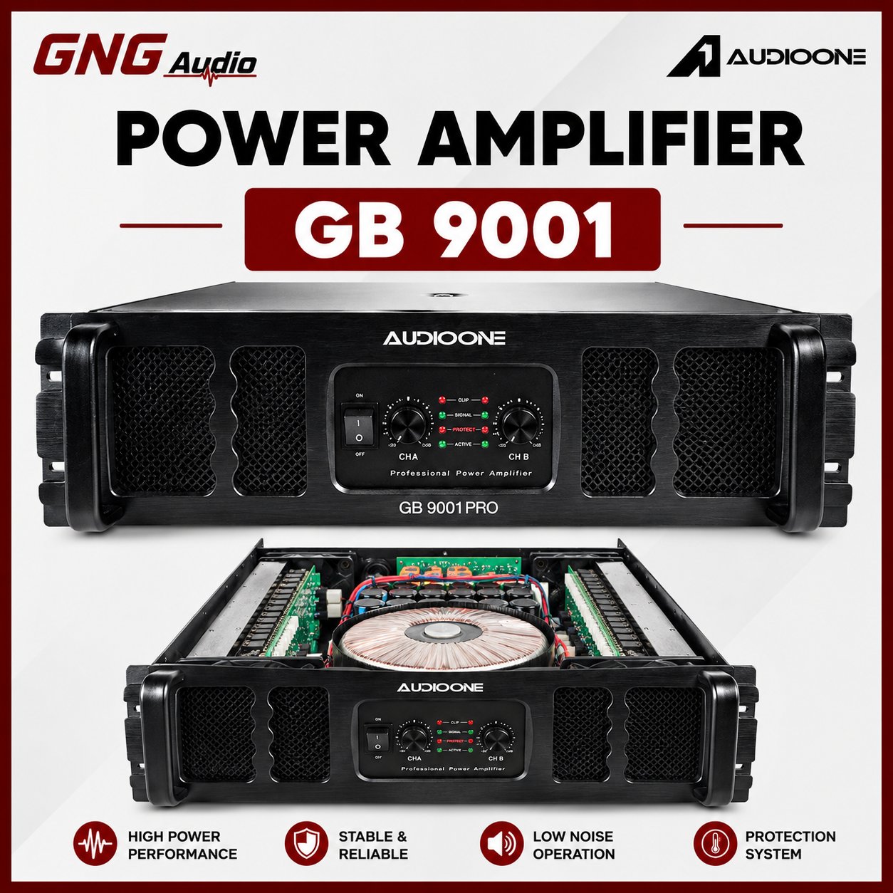 Power Amplifier AUDIOONE GB9001 Pro | 6000W Bridged Ampli Sound System Profesional I GNG AUDIO
