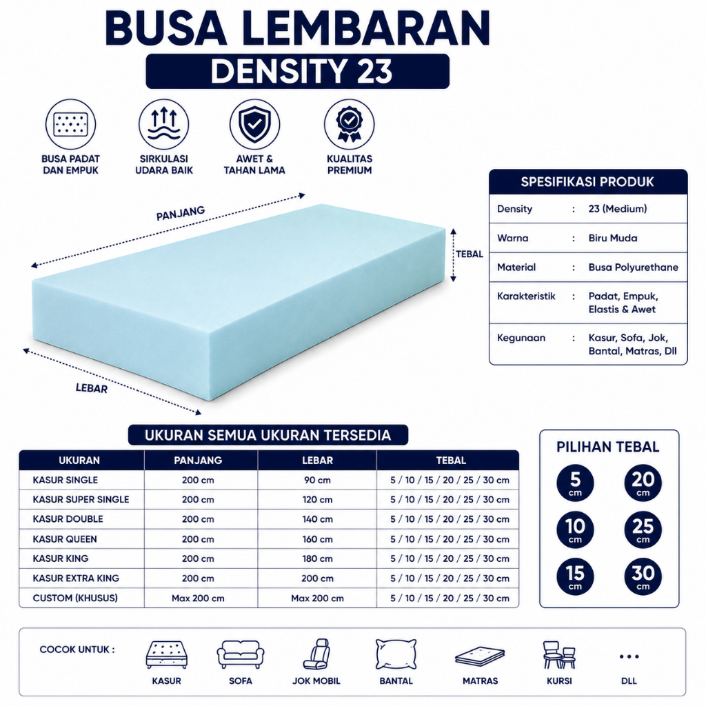 busa lembaran Ukuran 100x60x3 / busa lembaran 3cm / busa lembaran murah / busa lembaran tebal