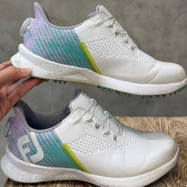 FOOTJOY FJ Fuel Golf Shoes Sepatu Putih dengan Biru/Hijau/Ungu Tali BOA Waterproof ukuran 38 Wanita 