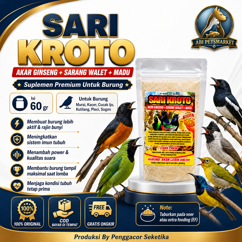Sari Kroto Ginseng Walet Madu 60g Pakan Burung Gacor Super Protein Tinggi Penambah Stamina Juara