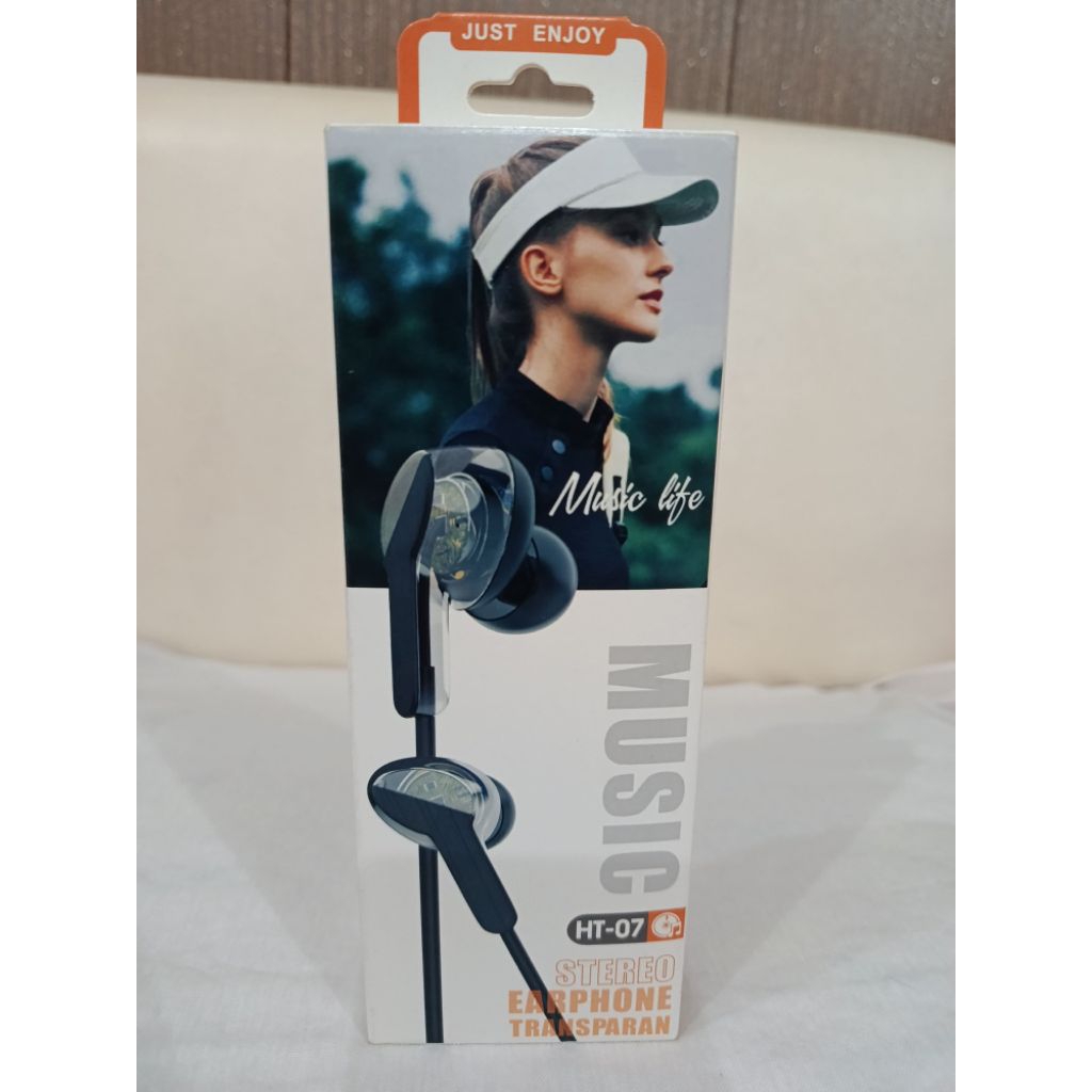 Earphone transparan Stereo HT-07 handsfree compatible apple /android
