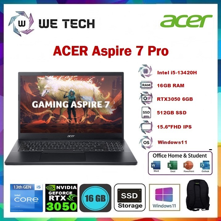 ACER Aspire 7 PRO A715 i5 13420H RTX3050 512GB 15.6"FHD IPS Win11+OHS