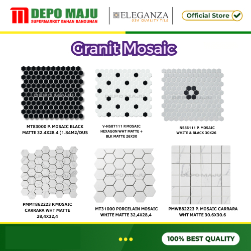 Granit Mosaic Eleganza Black matte-Hexagon white matte + blk-Mosaic White & Black 30x26/P.mosaic Car