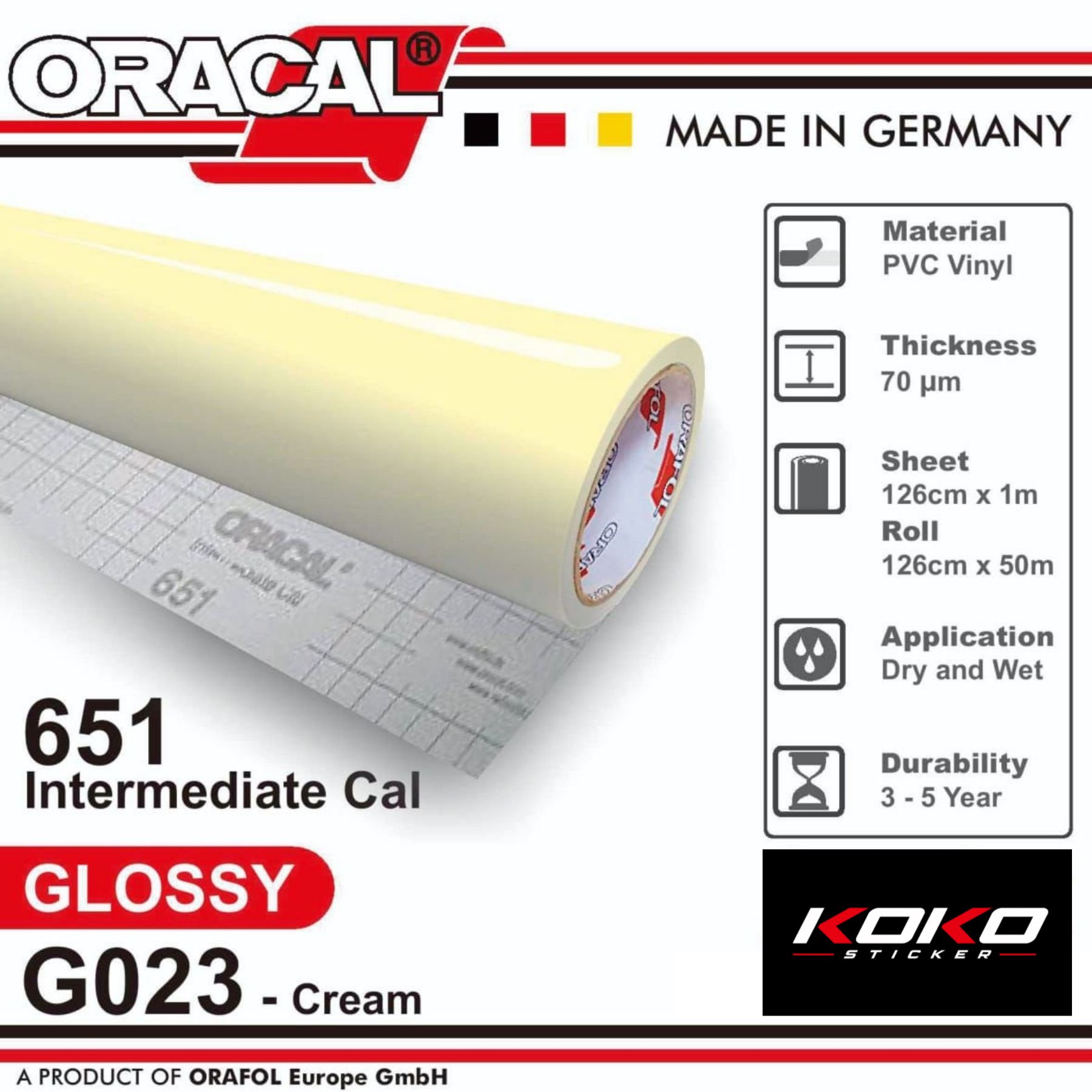 Sticker ORACAL 651 - G023 Cream Gloss Cutting Wrapping Stiker Lebar 126cm [METERAN]