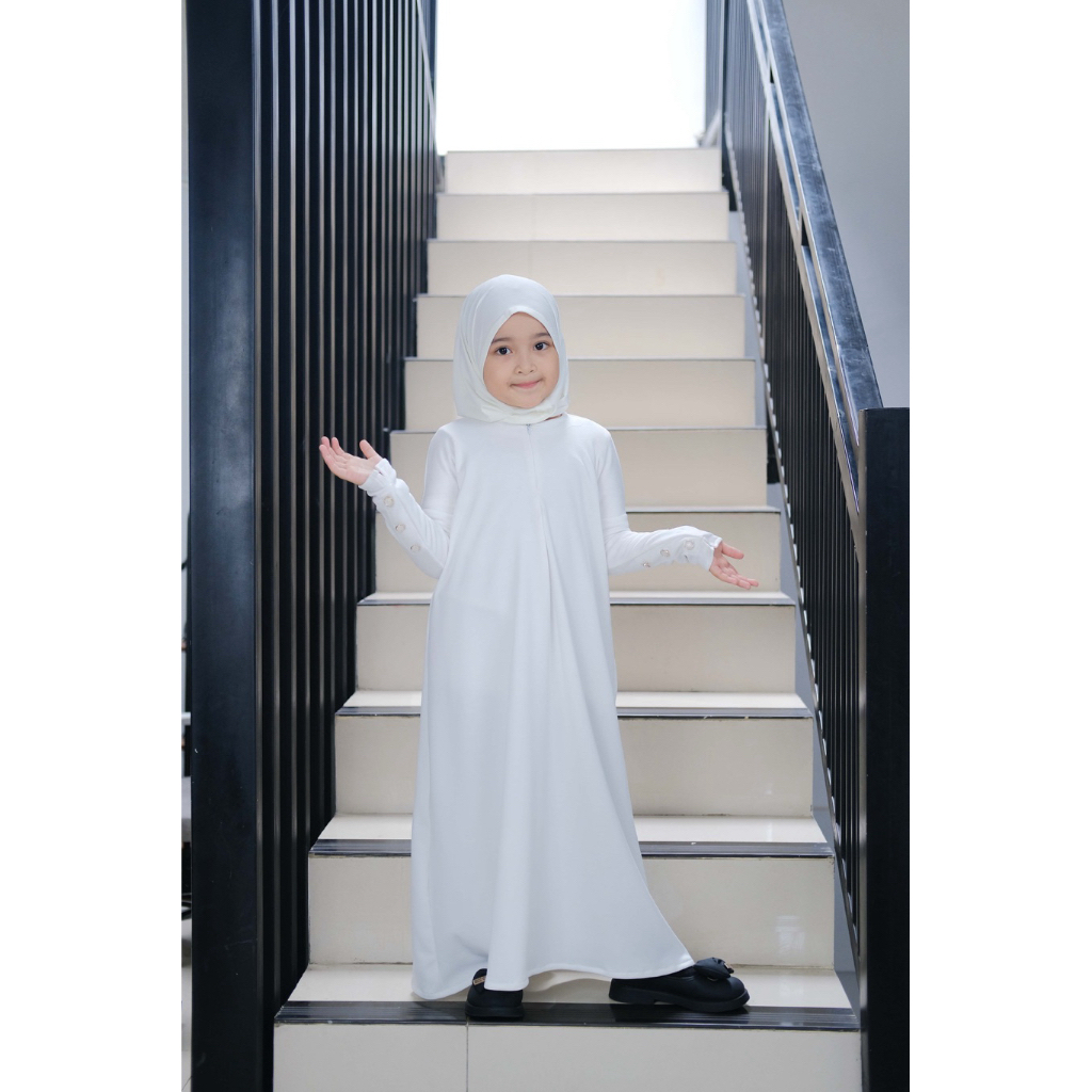 Almahyra kids - Gamis Anak Putih untuk Manasik Haji FREE Hijab