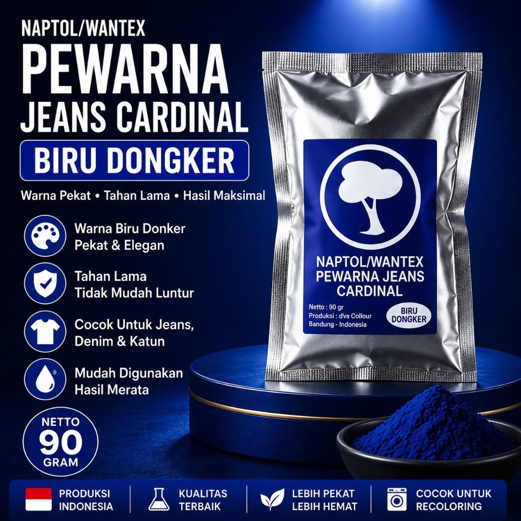 Napthol/Wantex Pewarna Jeans Cardinal Biru Dongker 90 Gram – Pewarna Kain Denim & Jeans Warna Pekat 