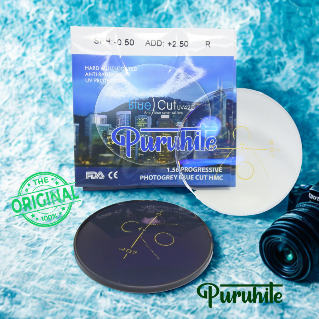 Puruhite - Lensa Kacamata Progressive Bluecromic Blue Coating