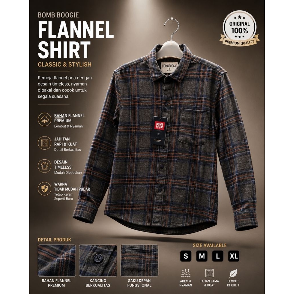 BOMBBOOGIE KEMEJA FLANEL PRIA ORIGINAL STORE REGULER FIT