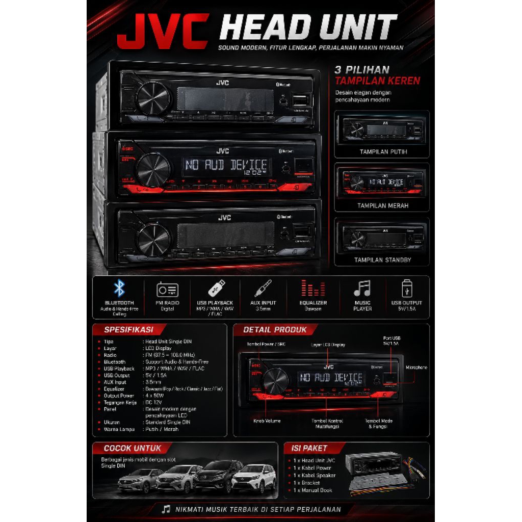 singledin JVC KD-X1820IM Bluetooth audio mobil