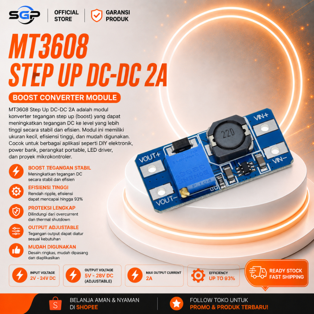 MT3608 Step Up DC-DC 2A Stepup DC to DC Module Power Booster Modul Step Up MT3608 Modul MT3608 Modul